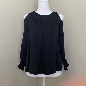 Black Long-Sleeve Cold Shoulder Blouse